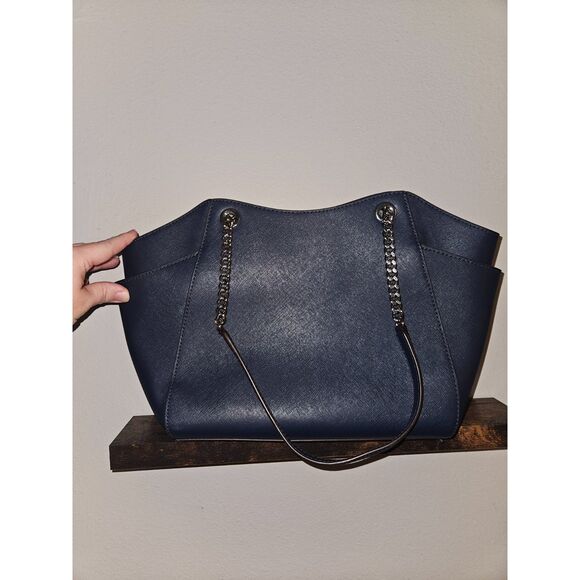 Michael Kors Jet Set Travel Large Chain Shoulder Tote Navy - Picture 3 of 5